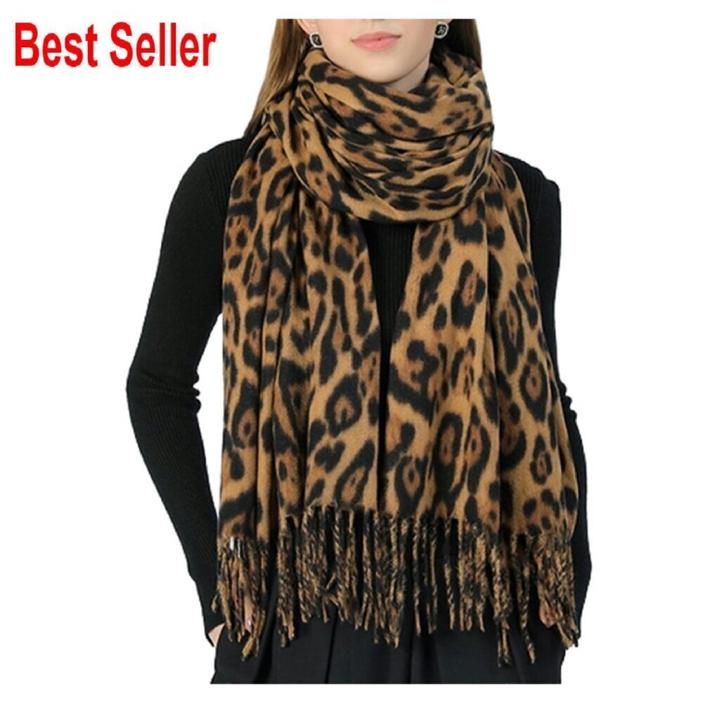Leopard Print Winter Scarf Soft Cashmere Feel Oversized Shawl Wrap Elegant Chic